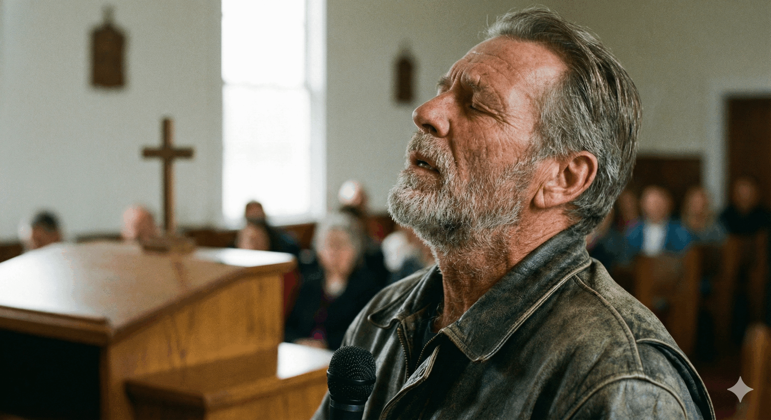 A man giving testimony through prayer